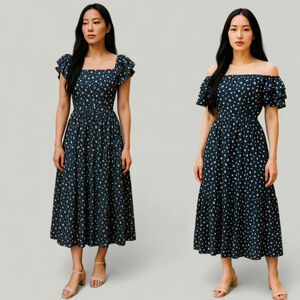 Black Floral Skirt Set Women Medium Ruffle Flutter Sleeves Cropped A-line Skirt